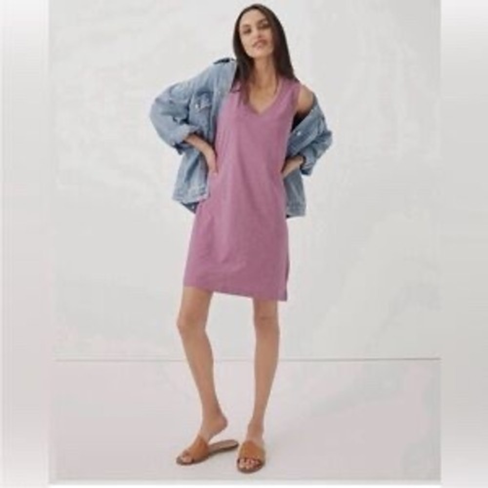PACT Organic Cotton Sleeveless V Neck T-Shirt Dress Mauve Purple Large